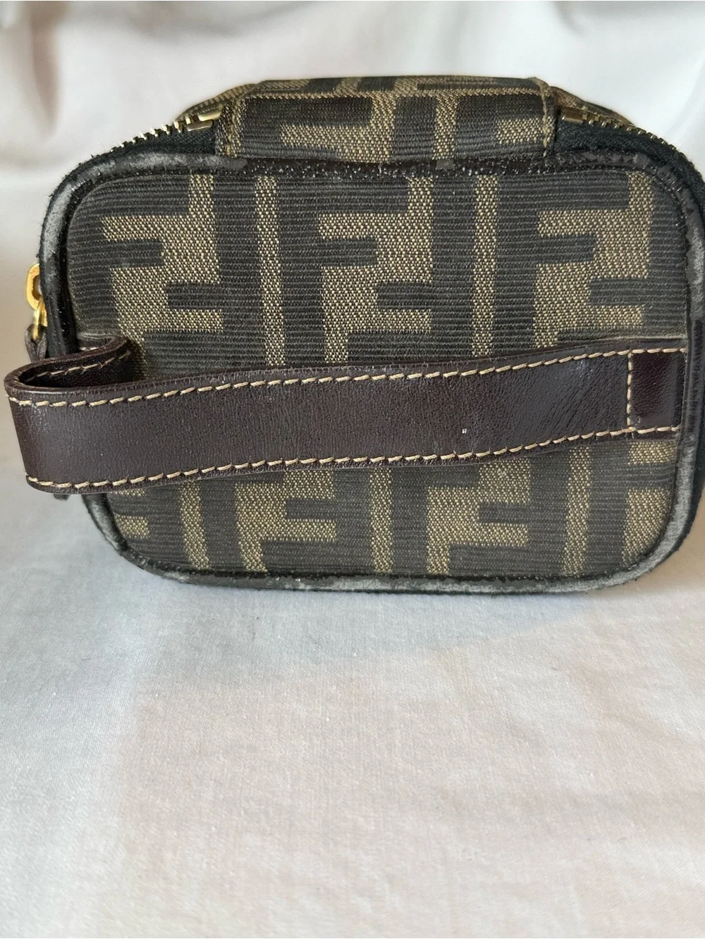 Fendi Zucca Train Case Vanity Pouch Brown Canvas Leather Mini - Picture 6 of 9